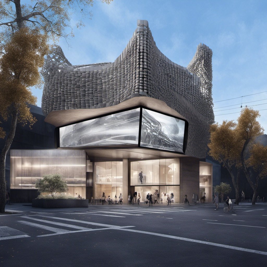 Ai.da, silueta del edificio contra el cielo de la ciudad