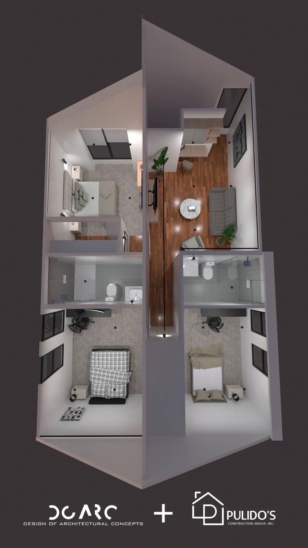 TownHouse One, unidad tipo con acentos de madera